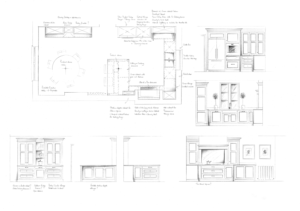 Hand-drawn kitchen designs