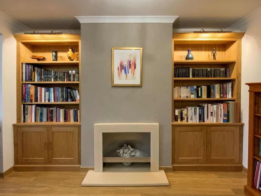 Two handmade alcove bookcases in oak